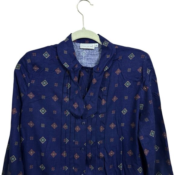 Jones New York Women’s Sz 10 Purple Diamond Pattern Blouse Shirt Button Up Top - Picture 2 of 7